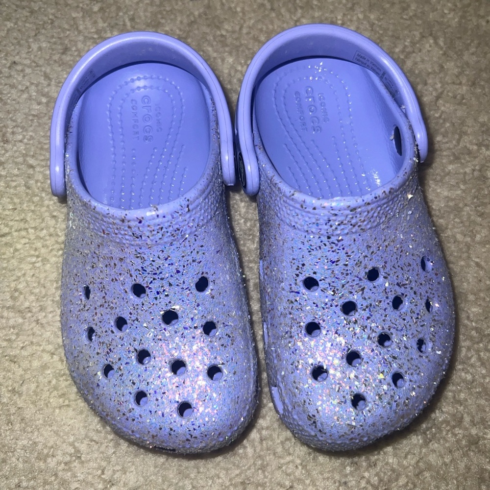 Glittery purple size 10 toddler Crocs